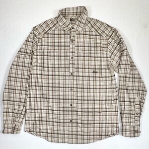 REI Sahara Tech Plaid Long-Sleeve Shirt Button Down Brown Cream Medium Gorpcore